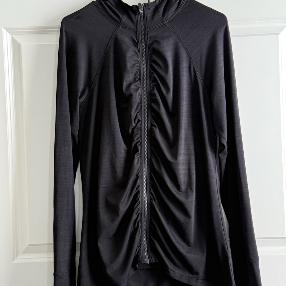 Athleta Black Ruched Jacket hoodie.
